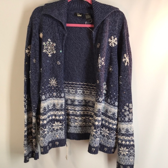 Hand Knit Ms.Lee Christmas holidays cardigan Sz L - Picture 5 of 8